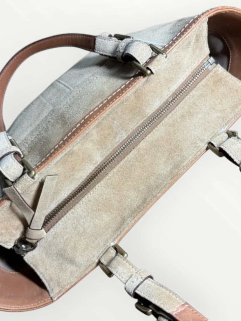 COACH Hamptons tan suede and leather gallery tote EUC
